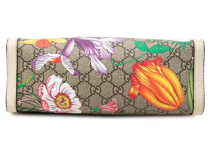 Padlock Borsa Tote Gucci GG Supreme Flora con lucchetto e catena Multicolore Beige - vista 3