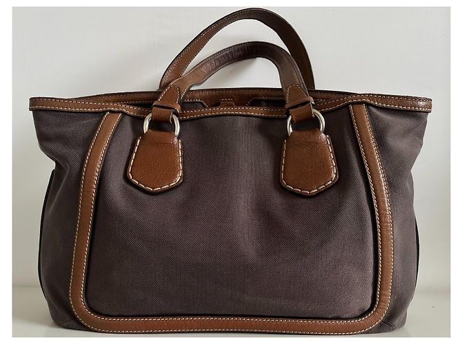 Cabas Céline Borsa tote Celine in tela marrone e pelle marrone - vista 2
