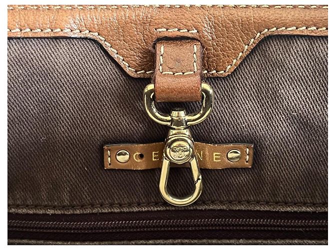 Cabas Céline Borsa tote Celine in tela marrone e pelle marrone - vista 6