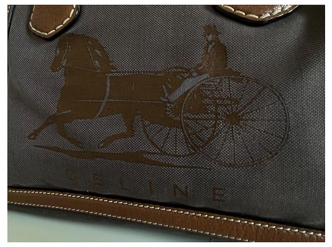 Cabas Céline Borsa tote Celine in tela marrone e pelle marrone - vista 7
