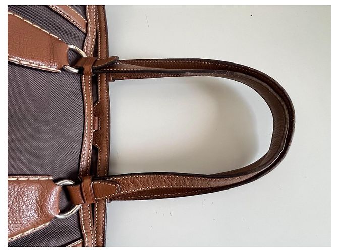 Cabas Céline Borsa tote Celine in tela marrone e pelle marrone - vista 8