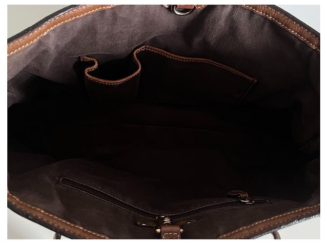 Cabas Céline Borsa tote Celine in tela marrone e pelle marrone - vista 9