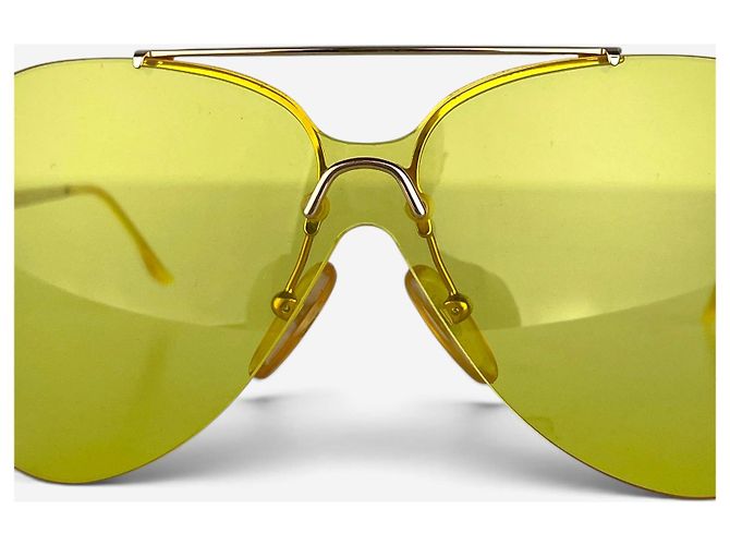 Dior by Galliano 2000er ‘Aviator’ Wrap Mask Shield Sonnenbrille Gelb - Ansicht 7