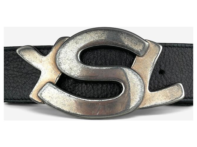 Saint Laurent YSL Rive Gauche by Tom Ford 2000s ‘Propaganda’ Logo Buckle Leather Belt Black - view 3