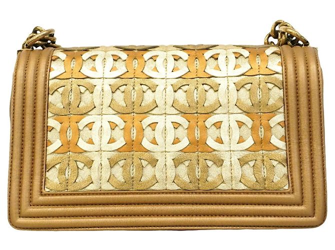Borsa a tracolla Chanel Boy Chain D'oro Marrone chiaro - vista 8