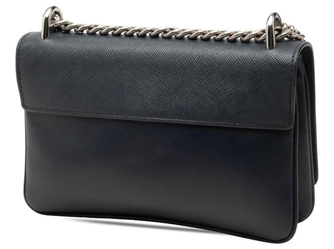 Borsa a tracolla con catena Prada in pelle Saffiano Navy Blu navy - vista 2