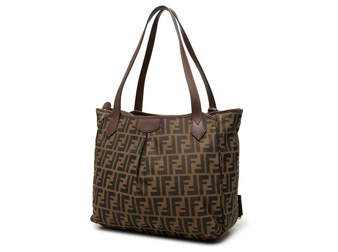 Fendi Zucca Tote Bag Braun Leder und Canvas - Ansicht 2