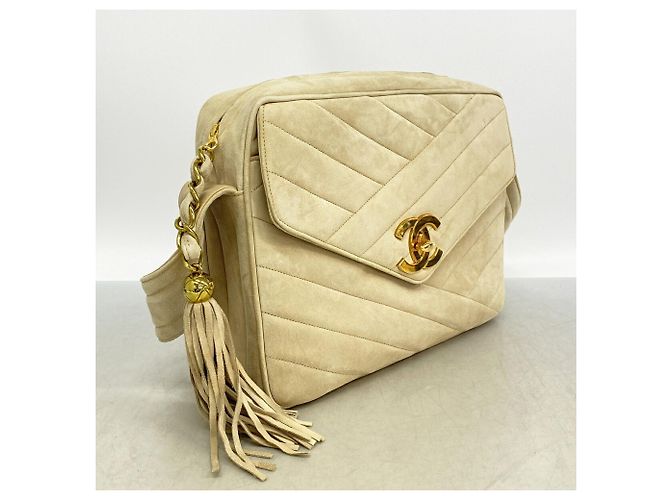 Borsa a tracolla Chanel in camoscio beige - vista 2