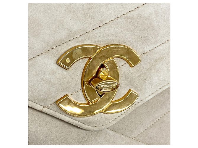 Borsa a tracolla Chanel in camoscio beige - vista 8