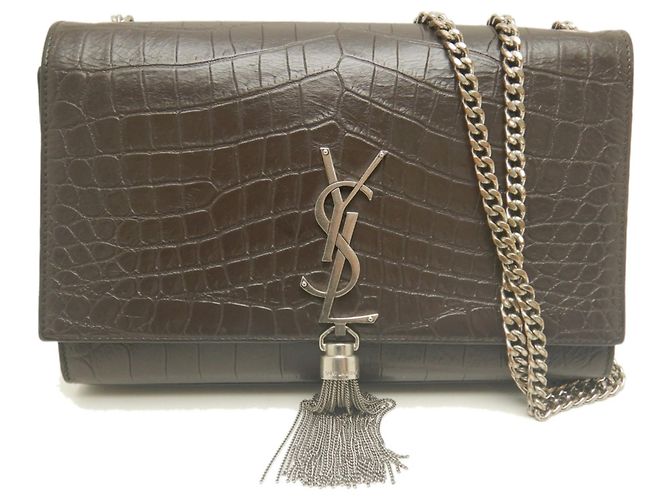 Bolsa de Ombro com Corrente e Borla Yves Saint Laurent Kate Marrom - vista 2