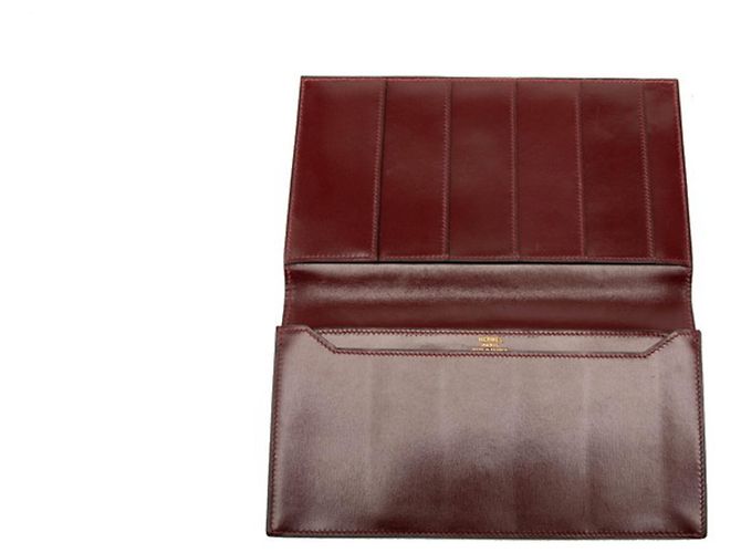 Hermès Cartera larga Hermes en piel Box Calf Roja Burdeos - vista 4