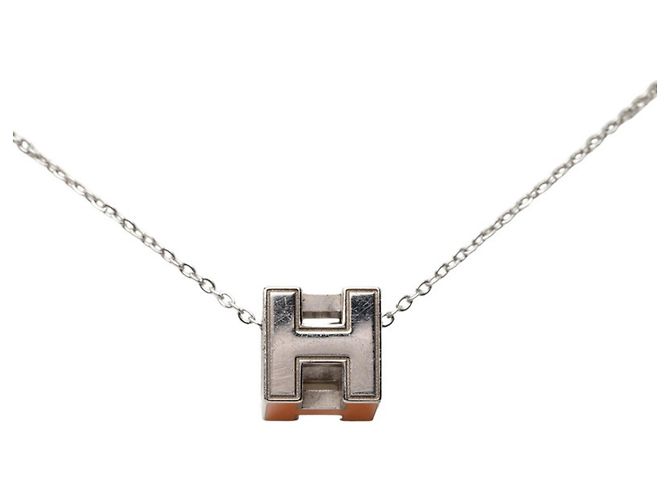 Hermès Collana con pendente Hermes Cage d'H H-Cube Argento Arancione - vista 2