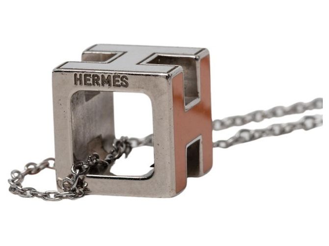 Hermès Collana con pendente Hermes Cage d'H H-Cube Argento Arancione - vista 5