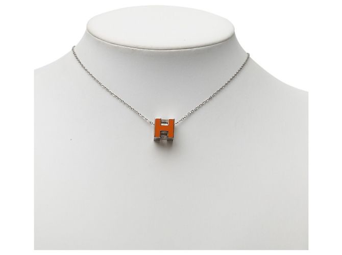 Hermès Collana con pendente Hermes Cage d'H H-Cube Argento Arancione - vista 6