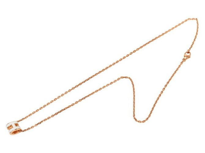 Hermès Collar con colgante Hermes Mini Pop H Rosa Blanco Dorado - vista 3