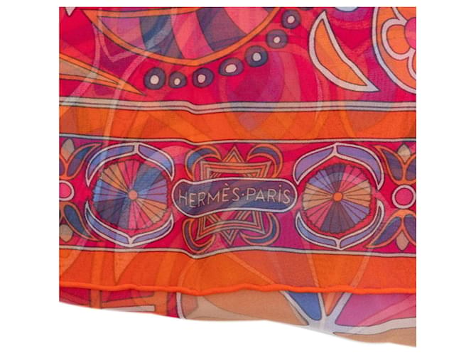 Hermès Stola in seta multicolore Hermes Rosso - vista 4