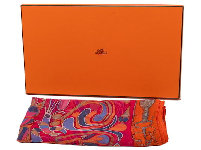 Hermès Stola in seta multicolore Hermes Rosso - vista 6