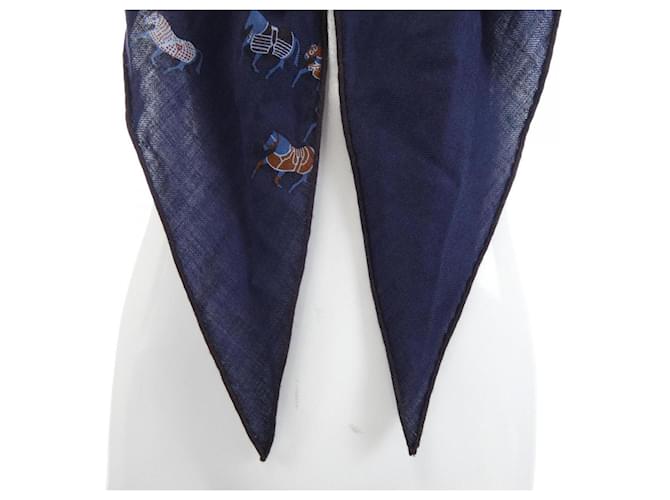 Hermès Stola Hermes in seta e cashmere Navy Blu navy - vista 4