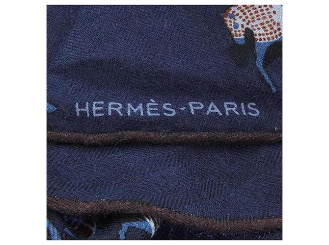 Hermès Stola Hermes in seta e cashmere Navy Blu navy - vista 5
