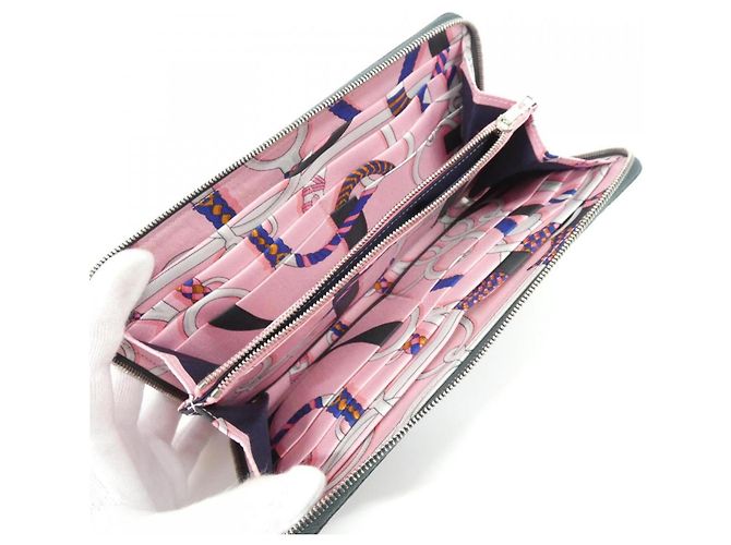 Hermès Cartera de seda Hermes Panoplie Equestre Rosa Verde - vista 8