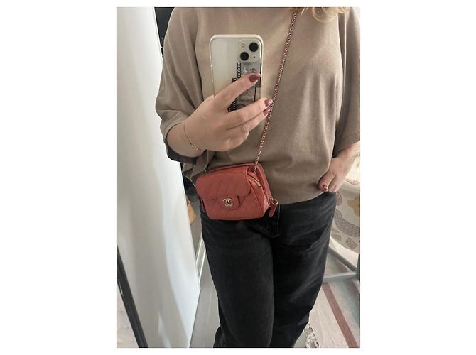 Borsa Chanel Classic Small in pelle verniciata Corallo - vista 12