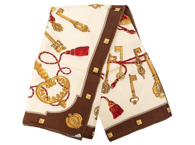 Hermès Hermes Carre 90 LES CLES Seidentuch Mehrfarben Beige - Ansicht 2
