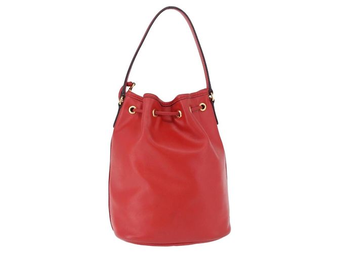Prada Bucket bag con tasche e coulisse in vitello morbido Small Rosso - vista 2