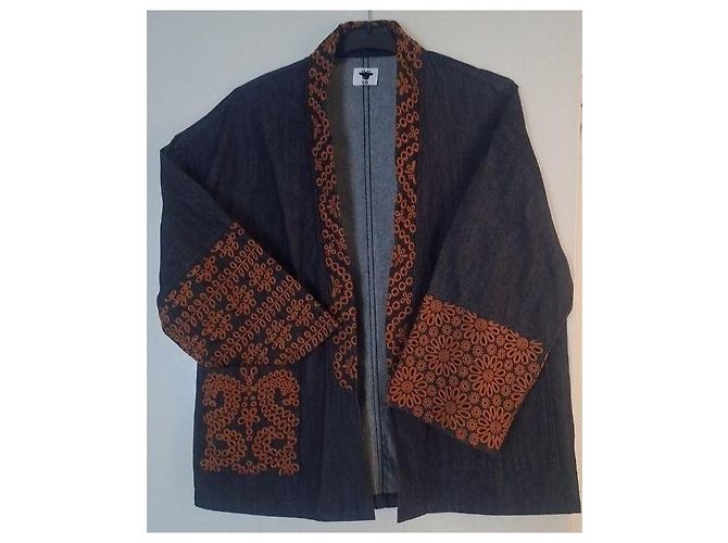 Christian Dior Bestickte Kimono-Denimjacke Braun Blau - Ansicht 2