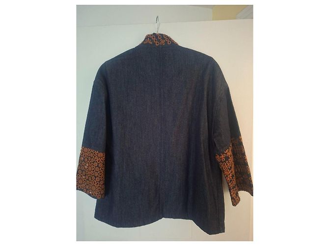 Christian Dior Bestickte Kimono-Denimjacke Braun Blau - Ansicht 3
