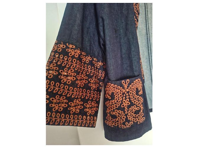Christian Dior Bestickte Kimono-Denimjacke Braun Blau - Ansicht 4
