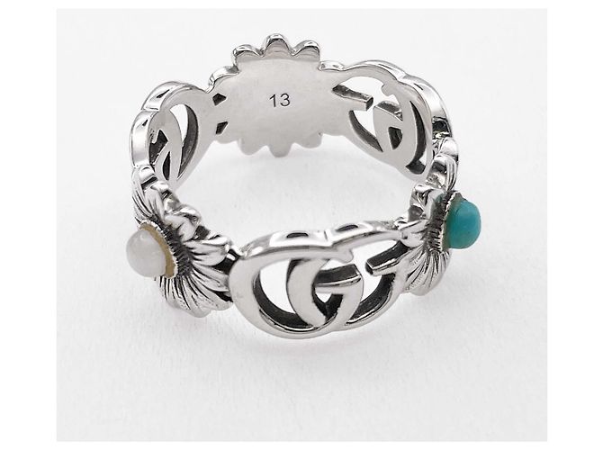 Anello GUCCI Double G Flower in turchese e madreperla Argento - vista 3