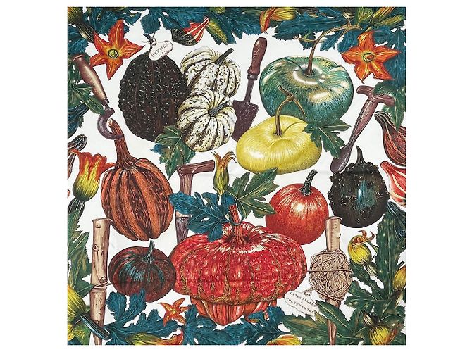 Hermès HERMES Carre 90 CITROUILLES ET COLOQUINTES Seidentuch Weiß Mehrfarben Grün - Ansicht 2