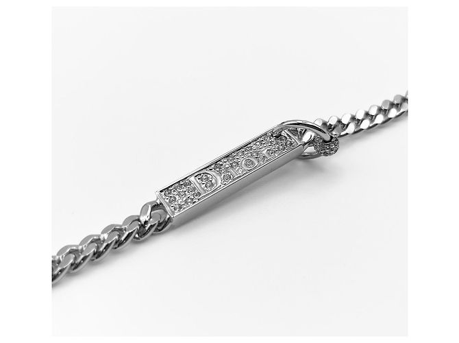Collana girocollo Christian Dior in strass argento trasparente - vista 7