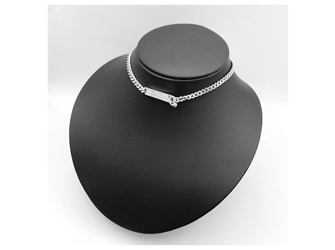Collana girocollo Christian Dior in strass argento trasparente - vista 8