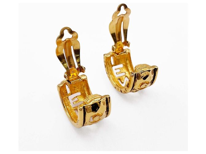 Orecchini a cerchio Chanel Vintage Logo Cutout D'oro - vista 6