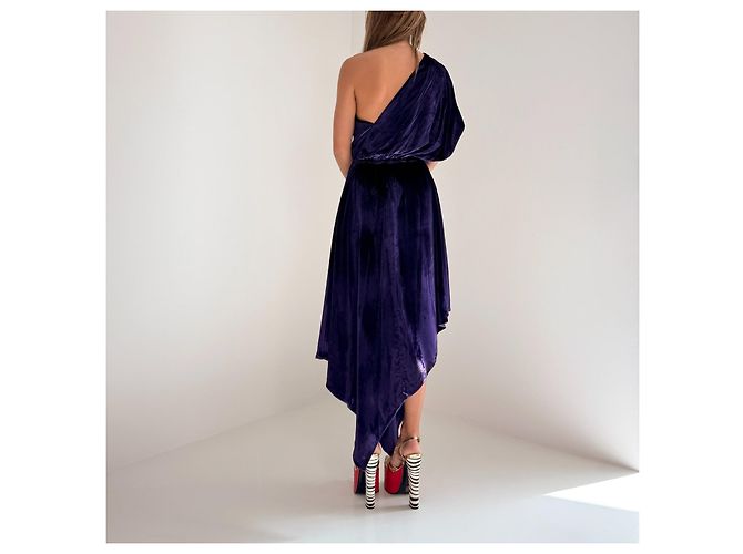 Vestido de terciopelo asimétrico Gucci Pre-Fall 2018 Runway Dark Violet IT40 Morado oscuro - vista 11