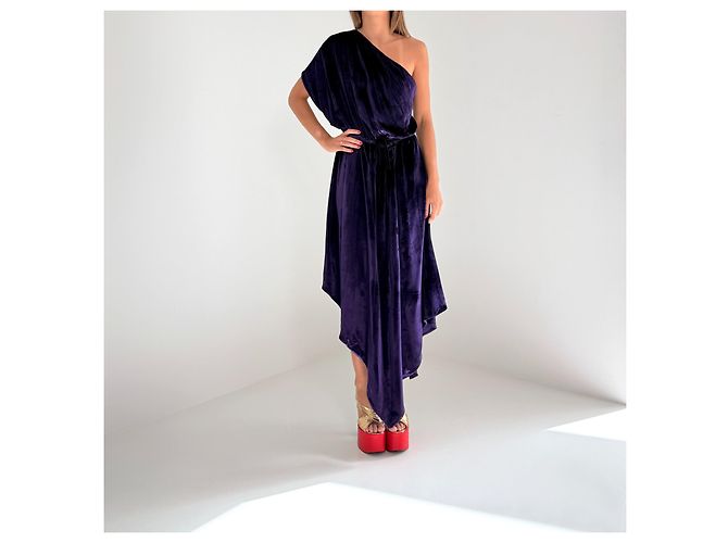Vestido de terciopelo asimétrico Gucci Pre-Fall 2018 Runway Dark Violet IT40 Morado oscuro - vista 2