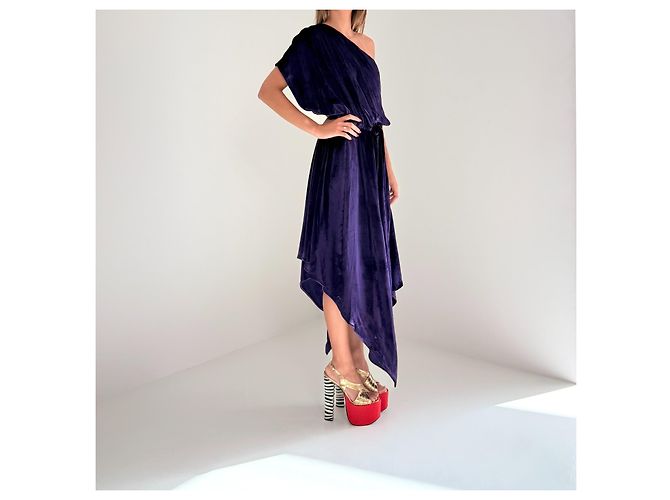 Vestido de terciopelo asimétrico Gucci Pre-Fall 2018 Runway Dark Violet IT40 Morado oscuro - vista 4