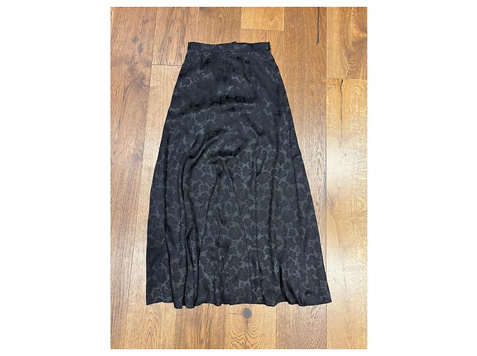 Falda maxi Chanel de brocado floral de seda negra Negro - vista 2