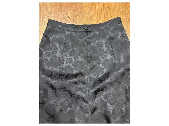 Falda maxi Chanel de brocado floral de seda negra Negro - vista 3