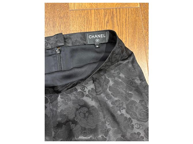 Falda maxi Chanel de brocado floral de seda negra Negro - vista 4