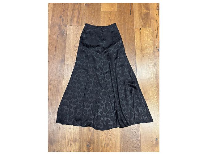 Falda maxi Chanel de brocado floral de seda negra Negro - vista 8