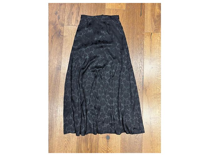Falda maxi Chanel de brocado floral de seda negra Negro - vista 9