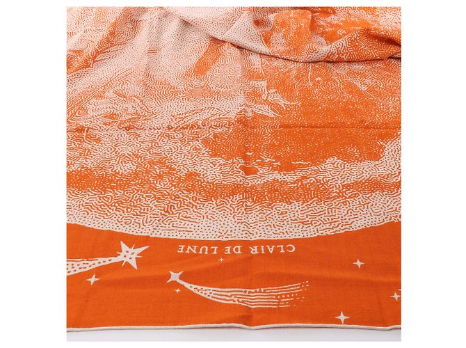 Hermès Carré 140 "CLAIR DE LUNE" Kaschmir x Seidentuch in Orange - Ansicht 10