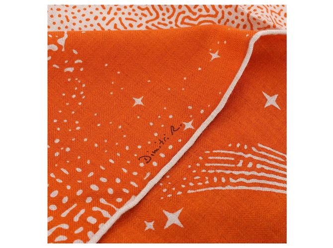 Hermès Carré 140 "CLAIR DE LUNE" Kaschmir x Seidentuch in Orange - Ansicht 12