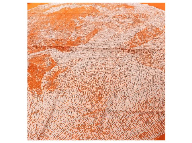 Hermès Carré 140 "CLAIR DE LUNE" Kaschmir x Seidentuch in Orange - Ansicht 13