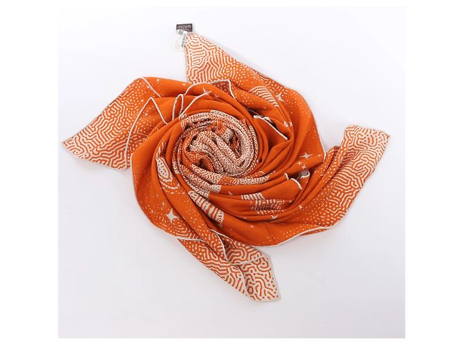 Hermès Carré 140 "CLAIR DE LUNE" Kaschmir x Seidentuch in Orange - Ansicht 14