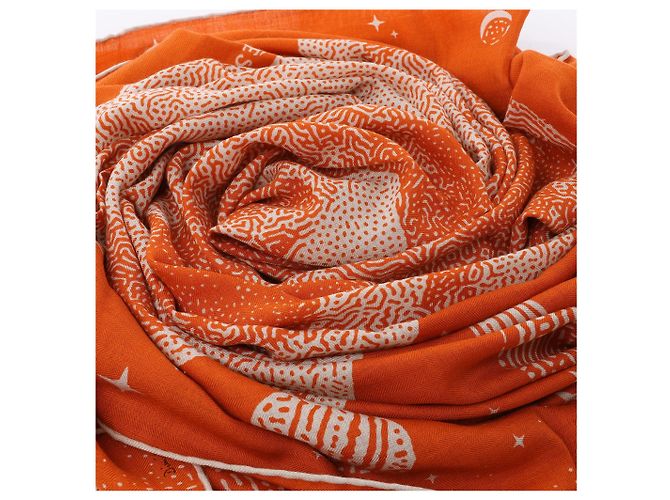 Hermès Carré 140 "CLAIR DE LUNE" Kaschmir x Seidentuch in Orange - Ansicht 16