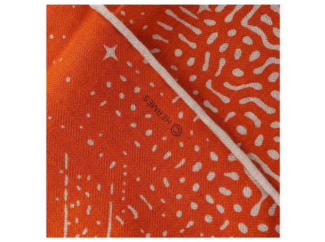 Hermès Carré 140 "CLAIR DE LUNE" Kaschmir x Seidentuch in Orange - Ansicht 5