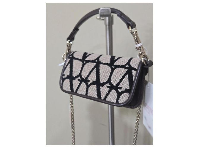 Portefeuille à chaîne Valentino Garavani VLogo Noir Beige - vue 2